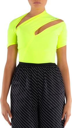 Thierry Mugler Ladies Neon Yellow Asymmetrical Eco Sport Lycra Bodysuit, Brand Size 34