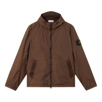 Stone Island Light Jackets, male, Brown, Size: XL Hooded Jacket