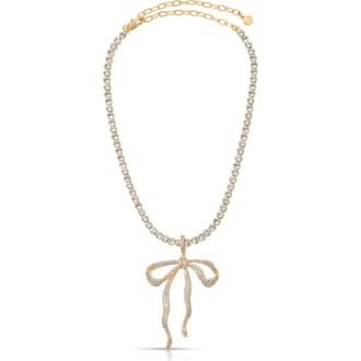 Ettika Pav&eacute; Bow Tennis Necklace in Gold at Nordstrom