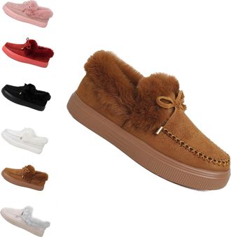 Generic Winter Boots for Women 2025 Fur Lined Ankle Booties Slip On Snow Boots Slip on Warm Comfortable Fur Lined Ankle Booties platform slip ons (Brown,3.5)