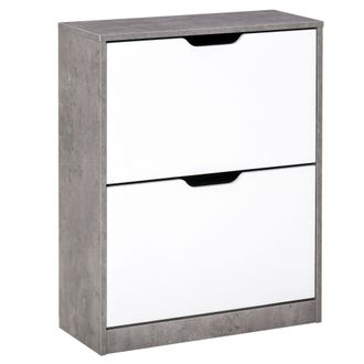 HOMCOM Homcom - Scarpiera Salvaspazio Moderna 2 Ante Per 8 Paia Di Scarpe Grigio E Bianco