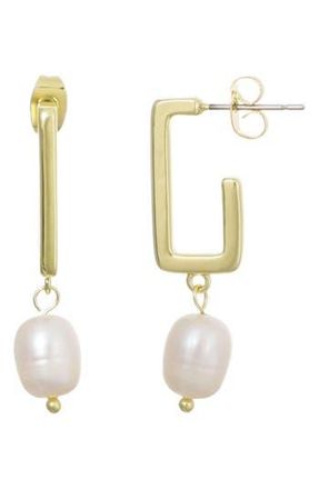 Adornia 14K Gold Plated Freshwater Pearl Drop Hoop Earrings in Gold/White at Nordstrom Rack