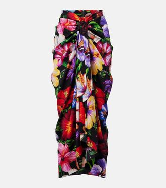 Dolce & Gabbana Falda midi floral en mezcla de seda drapeada