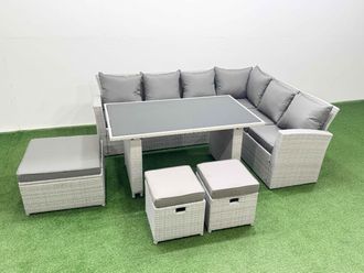 Fimous Outdoor Garden Furniture Sets 9 Seater Wicker Rattan Corner Sofa Set in Light Grey