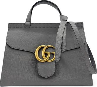 Gucci Gg Marmont Top Handle Leather Gray Leather Handbag (Pre-Owned)