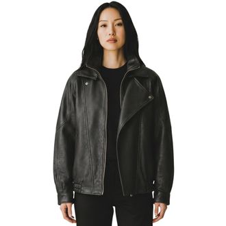 Infinity Leather Dames zwart lamsleer Big Bomber Biker Blouson Oversized Jas - Krakau