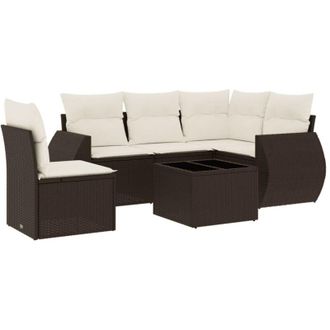 vidaXL Set Sof&aacute;s De Jard&iacute;n 6 Piezas Y Cojines Rat&aacute;n Sint&eacute;tico Marr&oacute;n Vidaxl