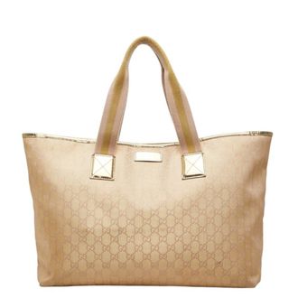 Gucci Beige Gold Canvas Leather Tote Bag (Pre-Owned)