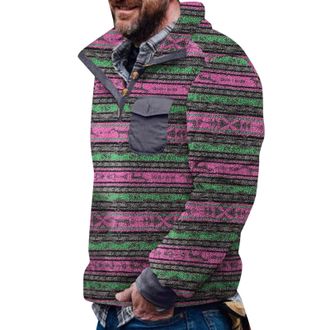 Generic Aztec Fleece Pullover Mens Without Hood Fleece Jumper with Pocket Winter Jumper Mens Fleece Jacket Button Down Sweatshirt Warm Vintage Norwegian Pullo