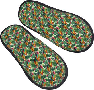 Generic Cotton Slippers Tropical Flower Leaves Parrot Warm Fuzzy Slippers Lightweight House Shoes For Home Travel Indoor L