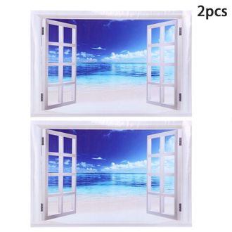 OEM Vinilo Decorativo De Pared &Uacute;nico Con Dise&ntilde;o De Mar Azul Y Ventana, 2 Piezas, Decoraci&oacute;n Para Puertas Y Ventanas Del Hogar - Crezuo