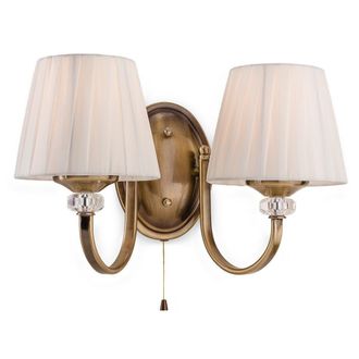 Netlighting Langham 2 Light Indoor Wall Light (Switched) Antique Brass Pleated Cream Shades E14 in Gold