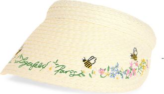 Karl Lagerfeld Floral Border Straw Visor in Ivory at Nordstrom Rack