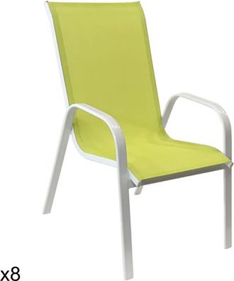Happy Garden Juego de 8 sillas de textileno verde y aluminio blanco
