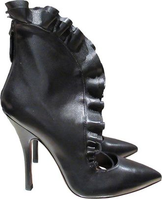 Alaia Leather Ruffled Lace Up Pointed Toe Boots Size 37