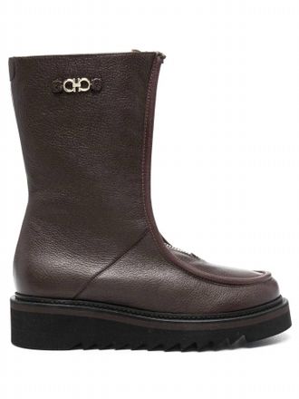 Ferragamo Womens Gancini-Plaque Ankle Boots In Brown