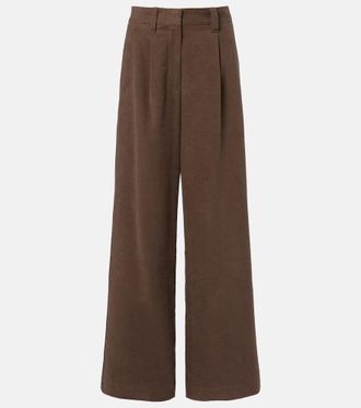 Brunello Cucinelli Pantalones anchos de algod&oacute;n con cuentas Monili