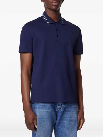 Versace Embroidered Cotton Polo Shirt In Navy