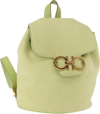 Ferragamo Gancini Backpack Suede Green Suede Backpack Bag (Pre-Owned)