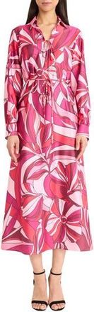 Donna Morgan Collared Long Sleeve Maxi Dress in Cherry/Pink at Nordstrom Rack, Size X-Small