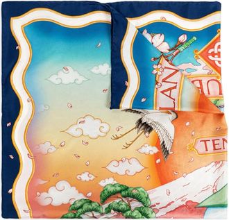 Casablanca Foulard a fiori in seta - Blu