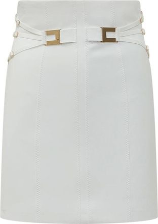 Elisabetta Franchi Rokken, Dames, Wit, L, Polyester, Miniskirt van Dubbel Stretch Cr&ecirc;pe