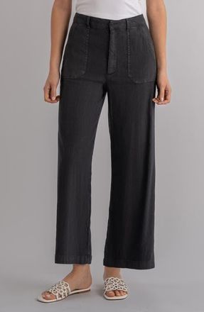 Kut from the Kloth Topaz High Waist Crop Wide Leg Linen Blend Pants in Charcoal at Nordstrom, Size 00