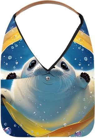 Generic Lovely Harp Seal Swims Underwater Reusable Lightweight Grocery Bags - Foldable Into Compact Pouch, Washable & Sturdy, Multipurpose for Shopping and Tr