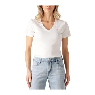 Tommy Hilfiger Tops, Dames, Wit, L, Katoen, New Slim Cody V-neck SS