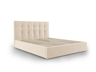 MICADONI Cama con cabecero y ba&uacute;l de terciopelo beige