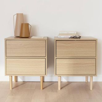 Sweeek Pair Of Bedside Tables With Wood-effect in Light Brown