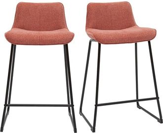 Miliboo Sgabelli da bar in tessuto effetto velluto testurizzato color terracotta e metallo H65 cm (set di 2) boost