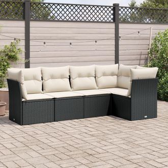 vidaXL Set De Muebles De Jard&iacute;n 5 Pzas Y Cojines Rat&aacute;n Sint&eacute;tico Negro Vidaxl