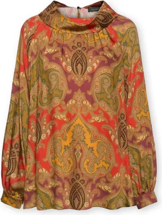 Elena Miro Overhemden, Dames, Veelkleurig, M, Satijn, Viscose blouse met print