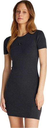 Calvin Klein Dames: geribbelde skinny mini-jurk met logo (Gewassen Zwart)