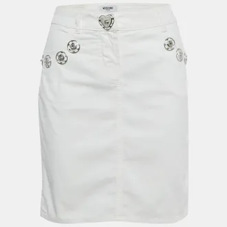Moschino White Denim Button Detail Pencil Skirt M Waist 31