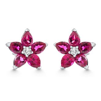 Pompeii3 2.19Ct Ruby & Diamond Alexa Earrings 14k White Gold Lab Grown