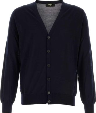 Fendi Mens Midnight Blue Stretch Wool Cardigan - Navy - Size EU 50 (Mens)