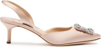 Manolo Blahnik Hangilsi 50cystal-embellished Satin Slingback Pumps - Nude