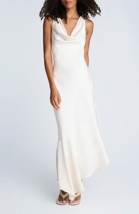 Kenneth Cole Asymmetric Sleeveless Cowl Neck Maxi Dress in Oyster at Nordstrom, Size 0
