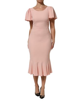 Dolce & Gabbana Womens Pink Viscose Short Sleeves Sheath Midi Dress 46+03+vi