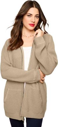 Roaman's Plus Size Waffle Knit Zip Front Relaxed Hoodie in Sandy Beige at Nordstrom, Size Medium