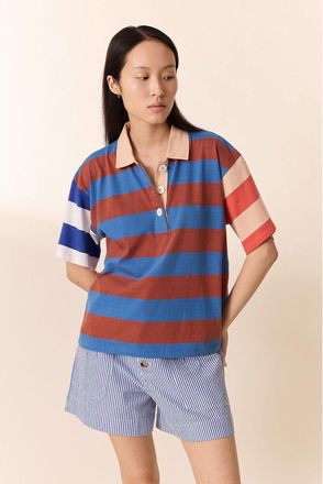 Leon & Harper Gestreept oversized T-shirt met polokraag, SALTY