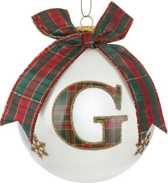 KASANOVA Pallina Natale lettera G tartan vetro 10 cm