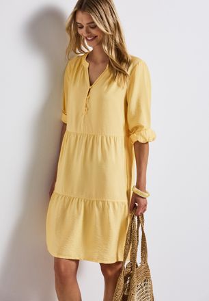 Street One Volantkleid STREET ONE, Damen, Gr. 40, N-Gr, gelb (schwarz buttercream gelb), Web, Obermaterial: 88% Viskose, 12% Polyamid, unifarben, l&auml;ssig geschnit