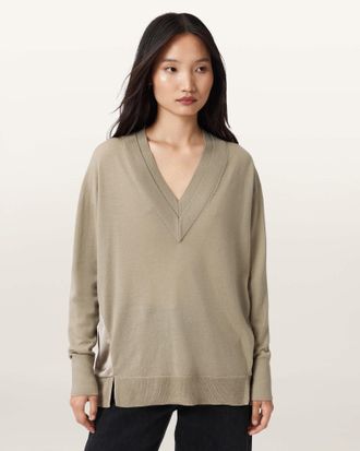 AllSaints Bern V-Neck Wool Sweater