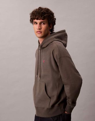 Calvin Klein Jeans - Felpa premium in spugna verde scuro con cappuccio e logo piccolo