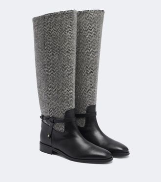 Jimmy Choo London Lawton herringbone and leather knee-high boots