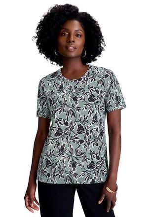 Jessica London Fine Gauge Crewneck Knit Shell in Grey Spruce Botanical at Nordstrom, Size 20