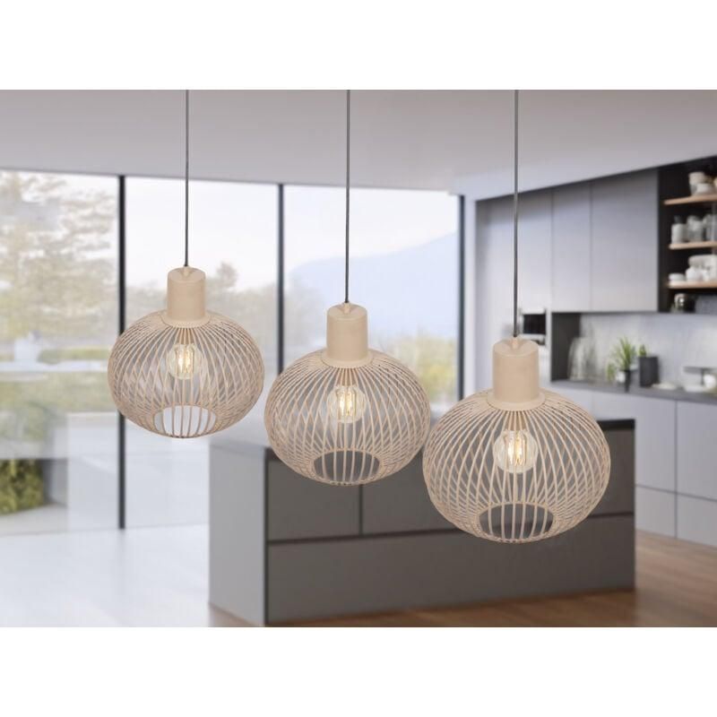TRIO Pendelleuchte Hotel – Nickel Matt, Stoffschirm Grau, Max. 150 Cm Höhenverstellbar